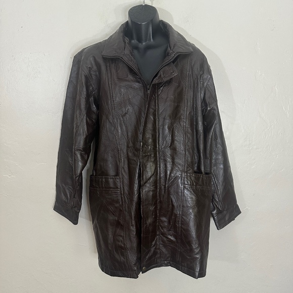 Embossed Leather Peacoat XL Gently worn 100% leather Patchwork stamp embossing